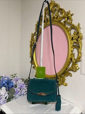kate spade Teal Suede Studded Flap Crossbody